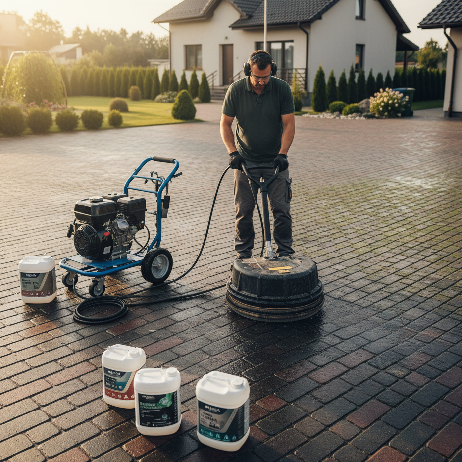 Mycie kostki brukowej bez uszkodzeń – jaki sprzęt i środki chemiczne wybrać?